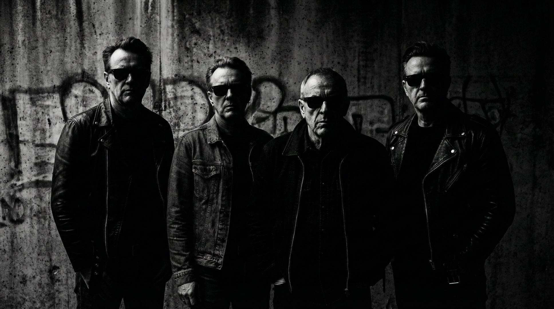 BOOMERHELDEN — vier Männer vor einer Betonwand